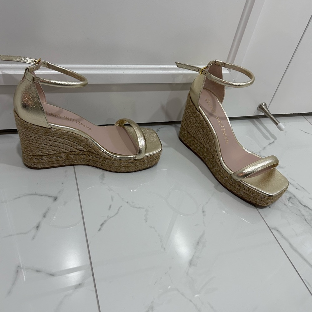 Stuart Weitzman Gold Wedge Espadrilles